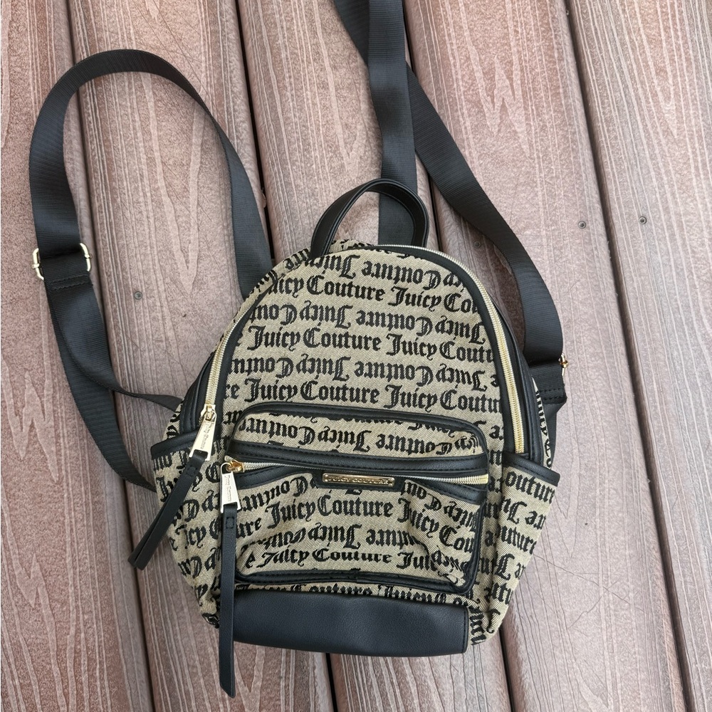 Juicy Couture Black and Cream Logo Backpack